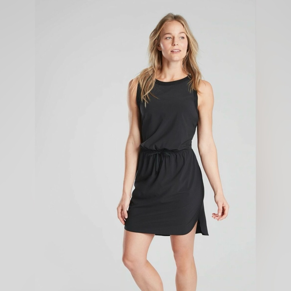 Athleta Black Sleeveless Drawstring Waist Dress